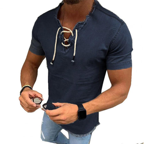 T-shirt med snörning för män-Clothes for Men-Hemnix-Svart-M-Hemnix