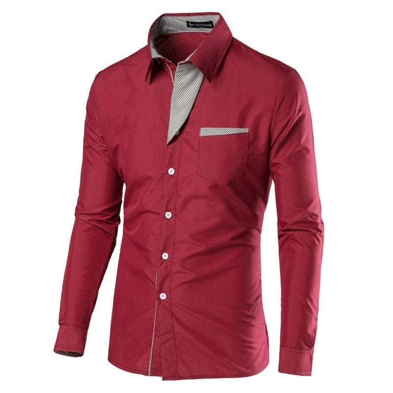 Slim Fit långärmat för män-Clothes for Men-Hemnix-Djupt röd-M-Hemnix