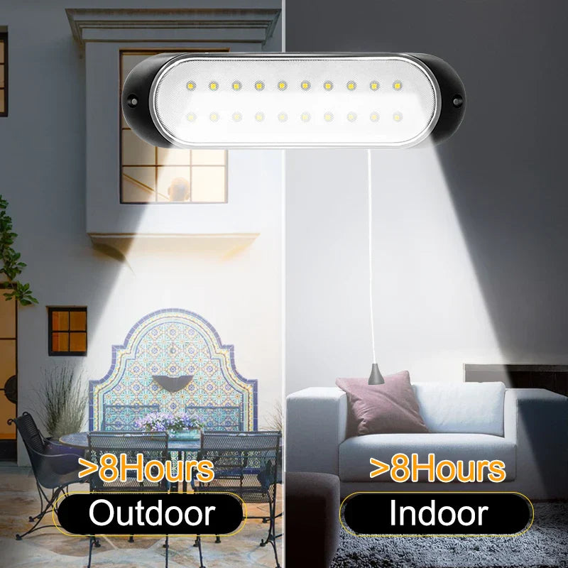 Carvallo Solar-lampa med dragkontroll & 5 m kabel | 20 LED-lampor | Inomhus & Utomhus | Vattentät IP44 | För trädgård, bod & balkong Carvallo