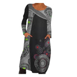 Vintage Print Pullover Klänning Med Fickor-Clothes for women-Hemnix-Hemnix