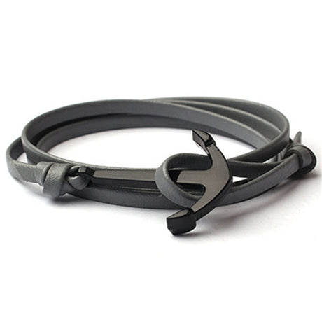 Läder för män med ankare armband-Jewelry for men-Hemnix-Grå-19cm-Hemnix