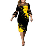 Plus storlek solros print casual klänning-Clothes for women-Hemnix-Hemnix