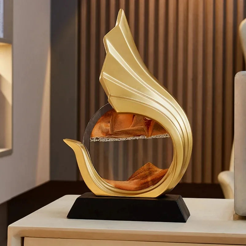 Gyllene flödande sandkonst - Roterande kinetisk timglasskulptur MILA Sverige