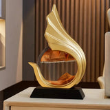 Gyllene flödande sandkonst - Roterande kinetisk timglasskulptur MILA Sverige