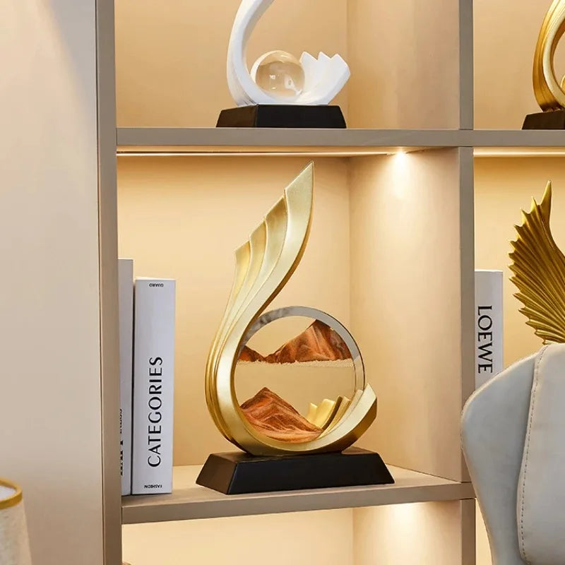 Gyllene flödande sandkonst - Roterande kinetisk timglasskulptur MILA Sverige