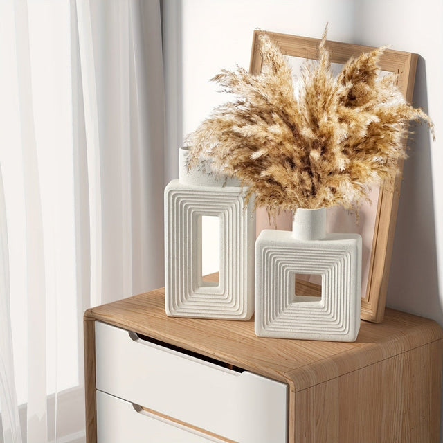 Carvallo – Vit keramikvas-set med geometrisk design för en boho-chic inredning Carvallo