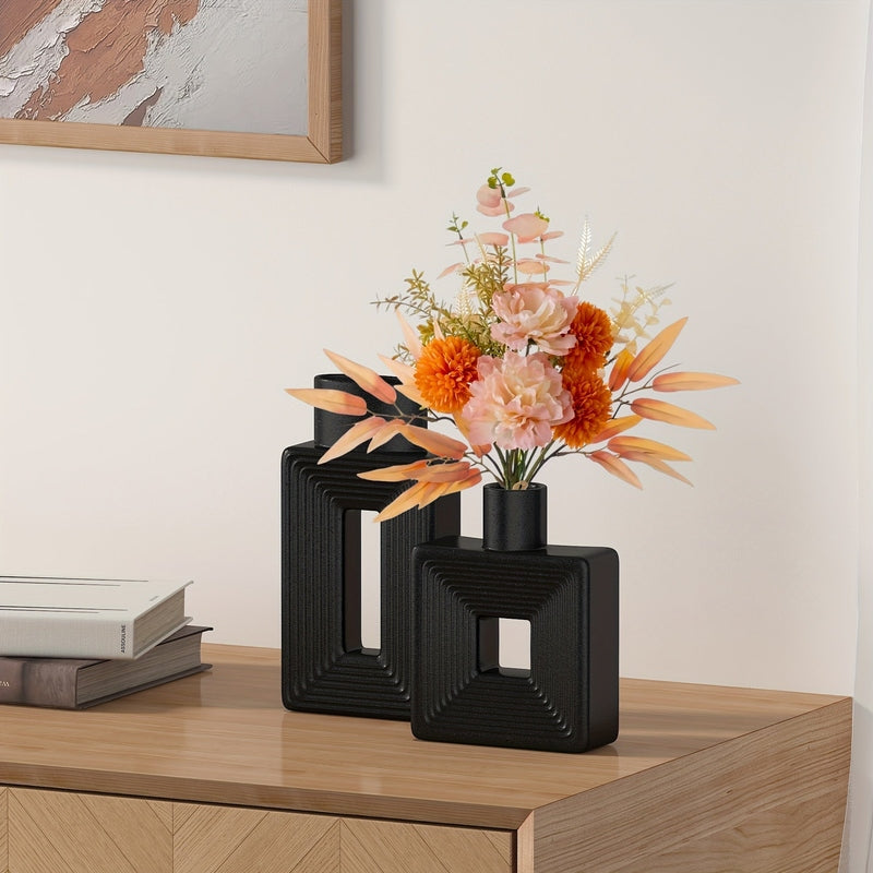 Carvallo – Vit keramikvas-set med geometrisk design för en boho-chic inredning Carvallo