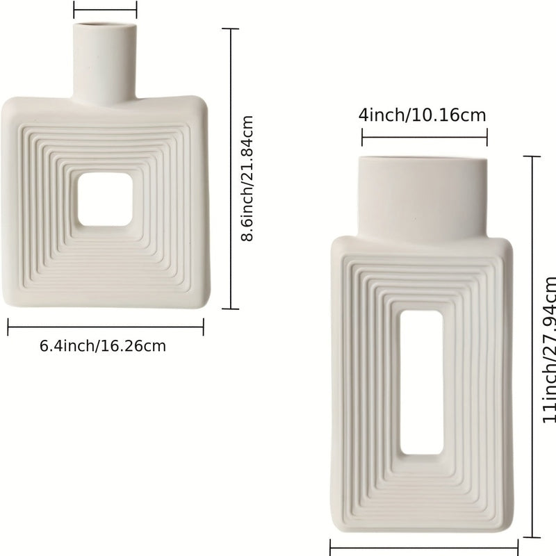 Carvallo – Vit keramikvas-set med geometrisk design för en boho-chic inredning Carvallo