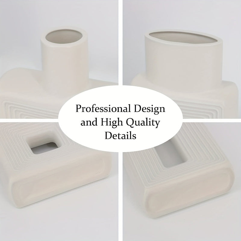 Carvallo – Vit keramikvas-set med geometrisk design för en boho-chic inredning Carvallo