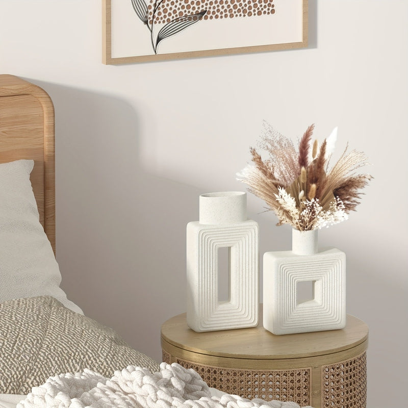 Carvallo – Vit keramikvas-set med geometrisk design för en boho-chic inredning Carvallo