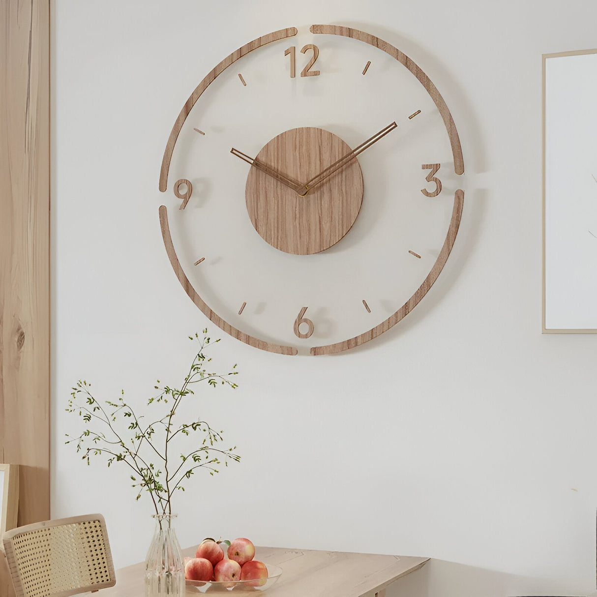 Silent Wall Clock | Clear Acrylic Face & Wood Frame | 12" or 14" | Tyst kvartsrörelse Carvallo