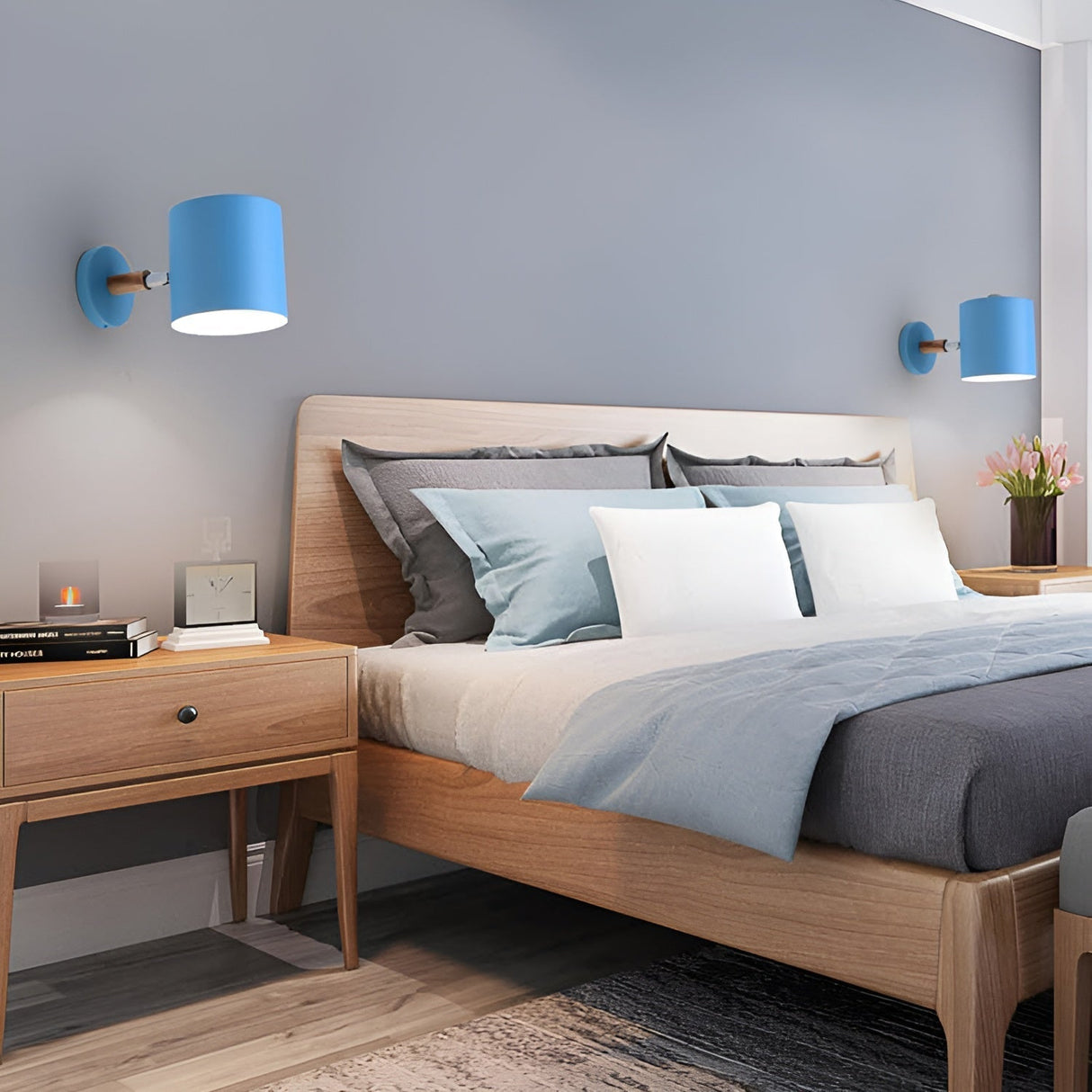 Skandinavisk Vägglampa | Justerbar 90° Ljus | Trä & Pastell Metall | Modern Sängkammartillbehör Carvallo