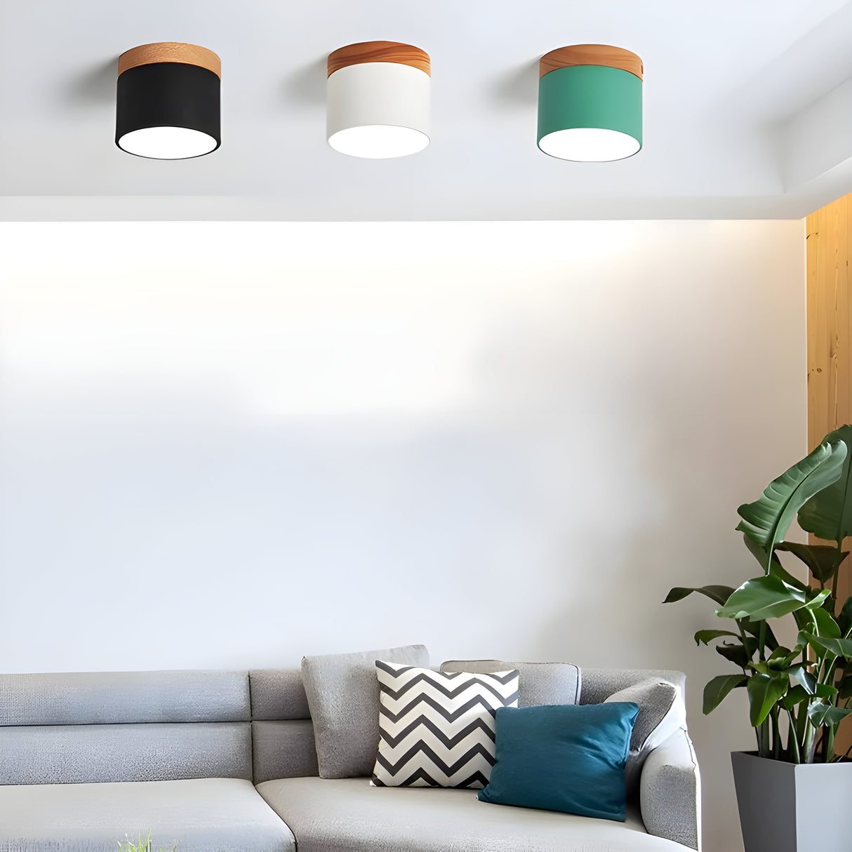 LED-taklampa i cylindrisk form – Varmt ljus i vintagestil industriell design | Med dekorativ detalj i trä Carvallo