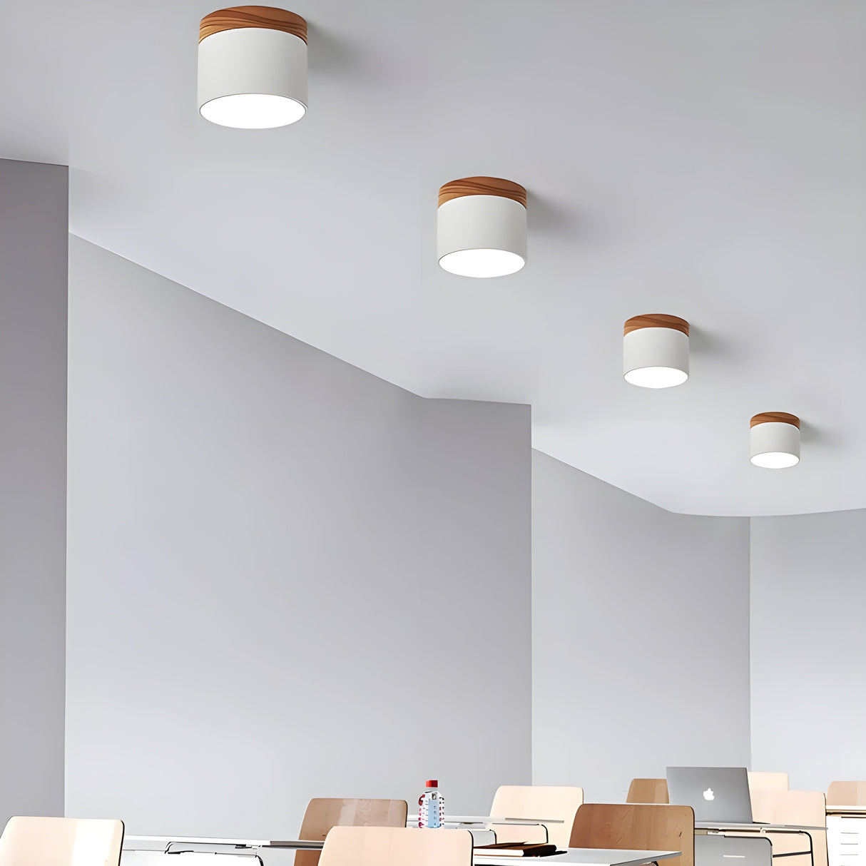 LED-taklampa i cylindrisk form – Varmt ljus i vintagestil industriell design | Med dekorativ detalj i trä Carvallo