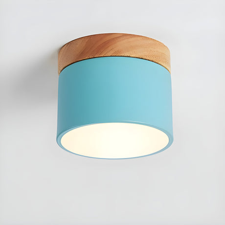 LED-taklampa i cylindrisk form – Varmt ljus i vintagestil industriell design | Med dekorativ detalj i trä Carvallo