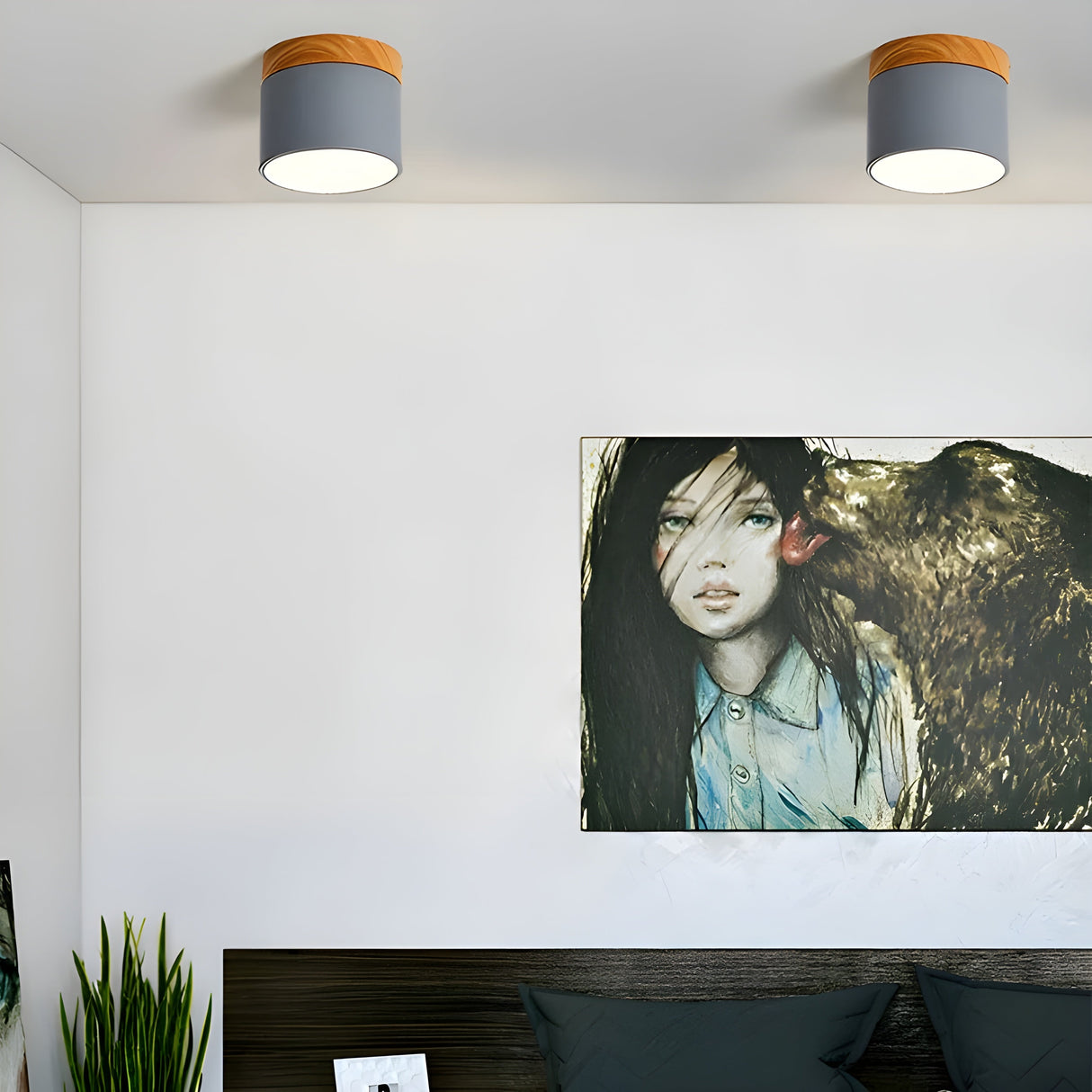 LED-taklampa i cylindrisk form – Varmt ljus i vintagestil industriell design | Med dekorativ detalj i trä Carvallo