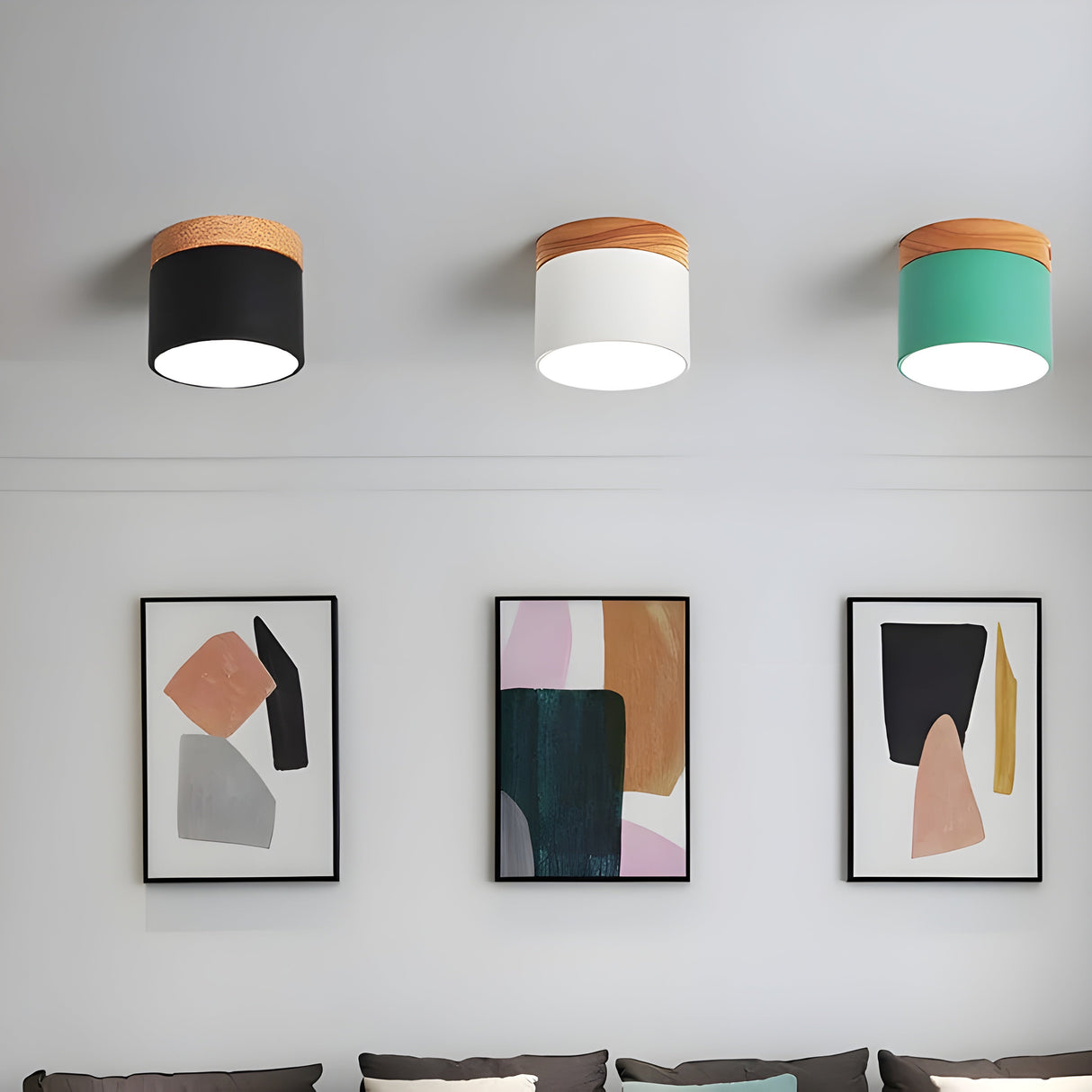 LED-taklampa i cylindrisk form – Varmt ljus i vintagestil industriell design | Med dekorativ detalj i trä Carvallo