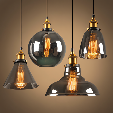 RetroGlow – Industriell Taklampa i Rökt Glas och Metall Hemnix