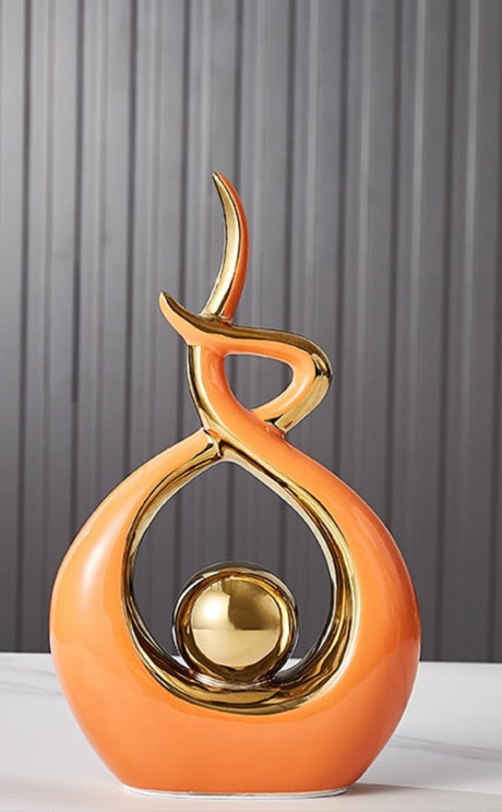 Abstrakt Keramisk Skulptur | Modern Inredning med Guld Accenter | Hylla eller Skrivbordsornament Carvallo