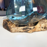 RootBowl - Rotbas i hantverksmässig teak med elegant iögonfallande skål i smält glas MILA Sverige