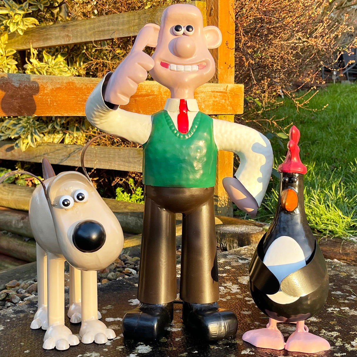 Wallace & Gromit Metal Garden Trio – Nyckfulla utomhusstatyer MILA Sverige