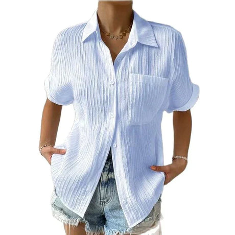 Kvinnors Blus med Stand-Up Krage Lätt Material-Kvinnors toppar-Hemnix-Ljusblå-S-Hemnix