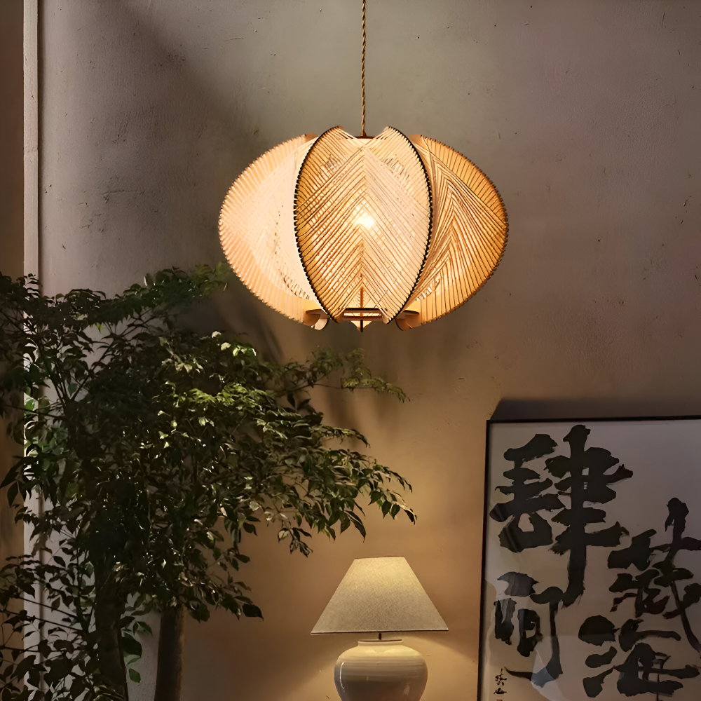 Hikari Pendellampa – Handknuten Hampa & Trälampa i Wabi Sabi Design Hemnix
