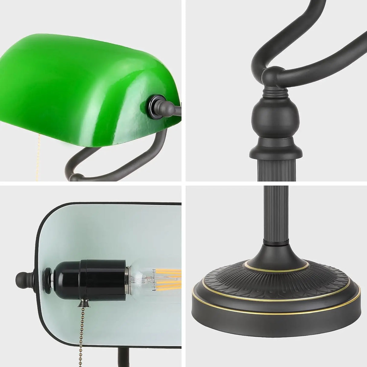 LumiBank - Klassisk Banklamp med Grönt Glas i Retro Stil för Kontor & Vardagsrum Carvallo