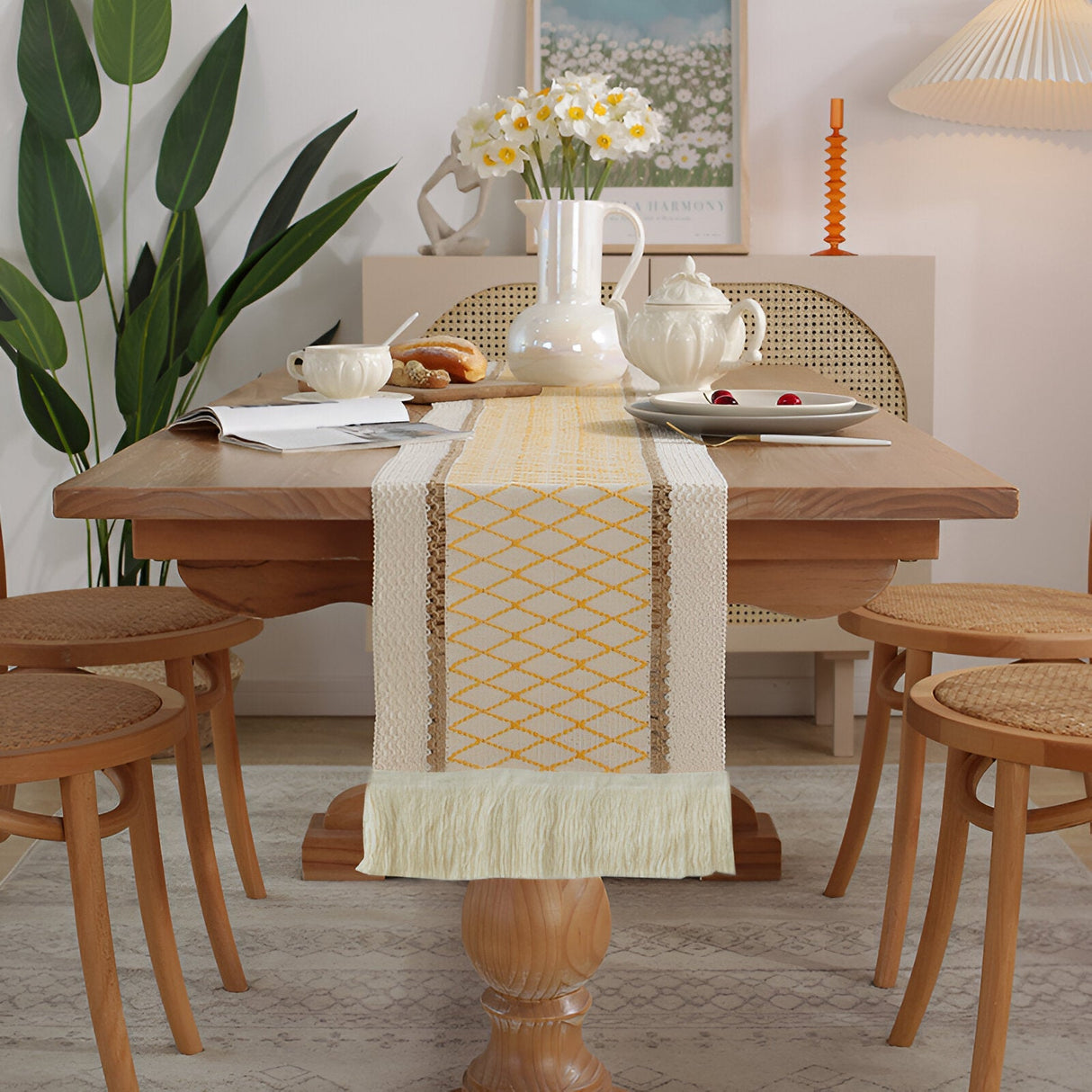 Boho Makramee Bomull Linne Bordsduk med Fransar Carvallo