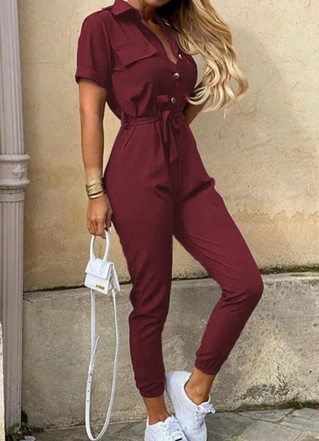 Kvinna Jumpsuit Elegant Högkvalitativt Material-Kvinnors byxdresser-Hemnix-Vinröd-S-Hemnix