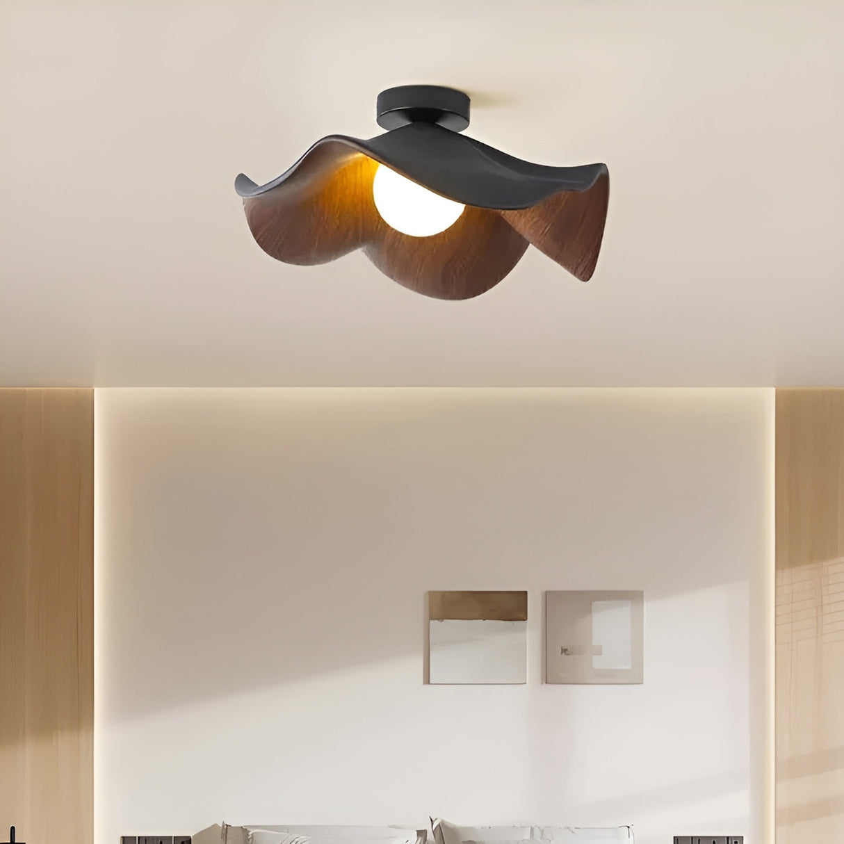 PetalBeam Light – Nordisk Lotusblad Trä Taklampa Carvallo