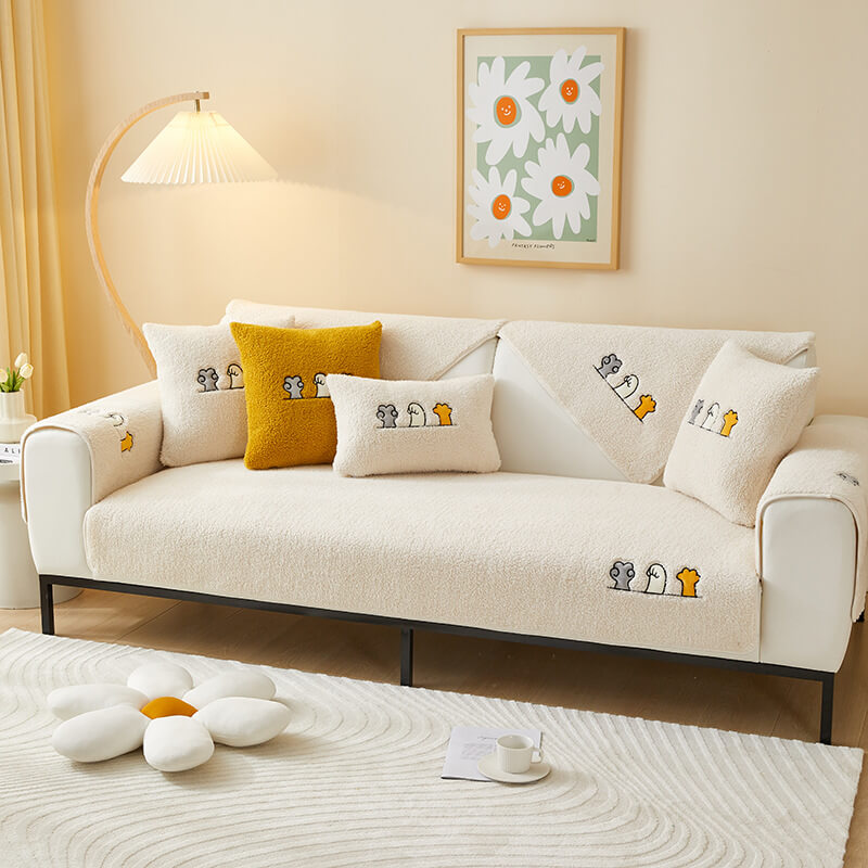 Lovely Cat's Paw Sherpa Fleece Anti-Slip Sofföverdrag Carvallo