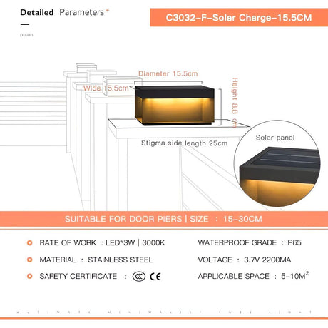 LumiGate Light - Vattentät solcellsgatubelysning för utomhus Carvallo