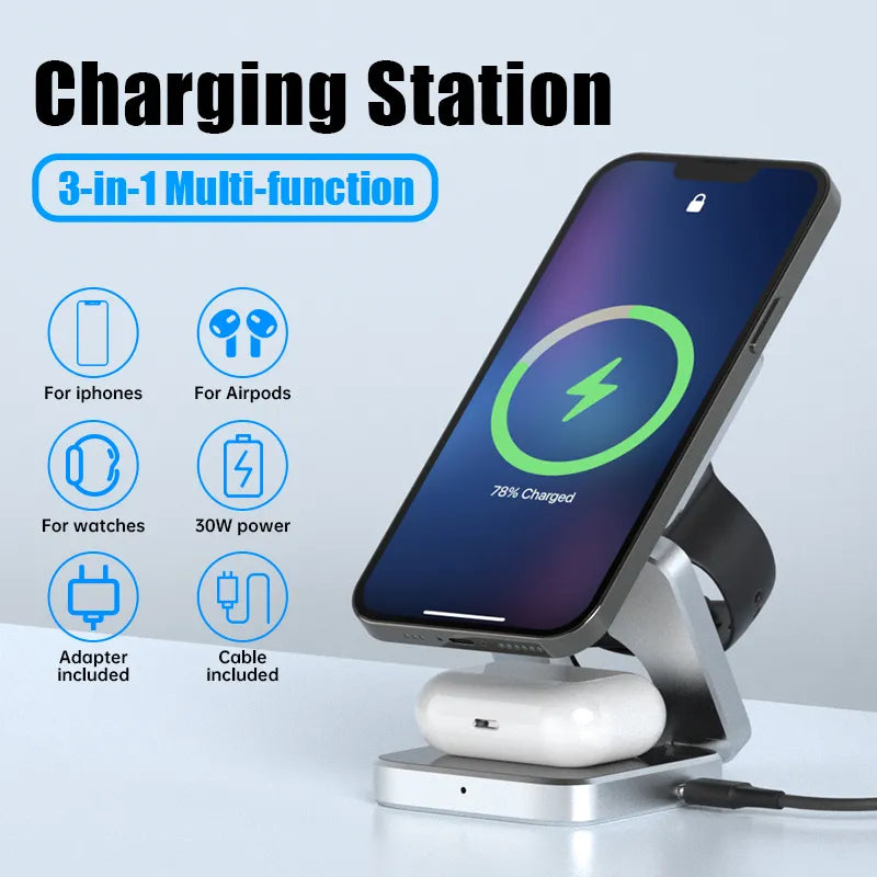 Carvallo-in-1 Trådlös Laddare MagNivo FoldCharge | Fällbar & Magnetisk | För Smartphone, Smartwatch & Hörlurar | 15 W Snabbladdning Carvallo