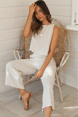 Dam Linneuppsättning Skjorta och Byxor 100% Linne-Kvinnokläder-Bellasverige-Hemnix