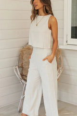 Dam Linneuppsättning Skjorta och Byxor 100% Linne-Kvinnokläder-Bellasverige-Hemnix