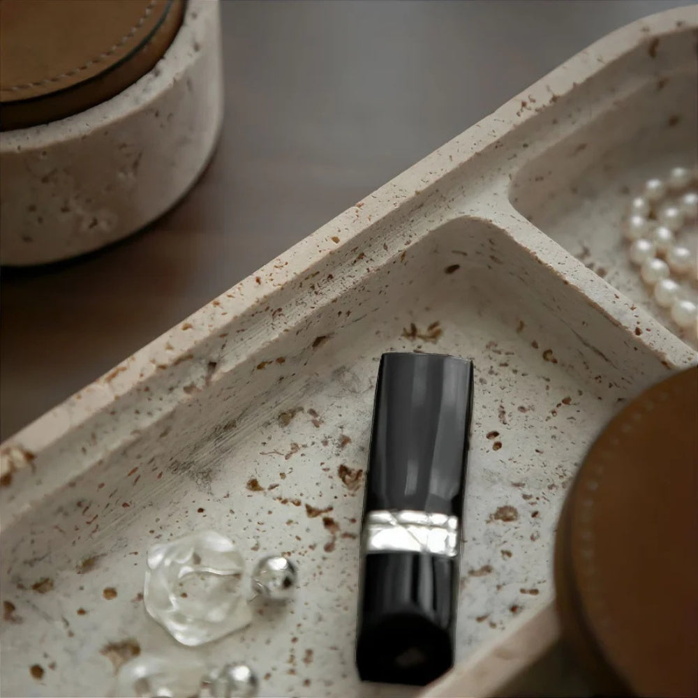 Marmorerad Läder Lock Smyckesförvaringslåda Carvallo