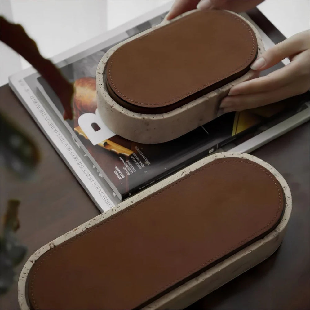 Marmorerad Läder Lock Smyckesförvaringslåda Carvallo