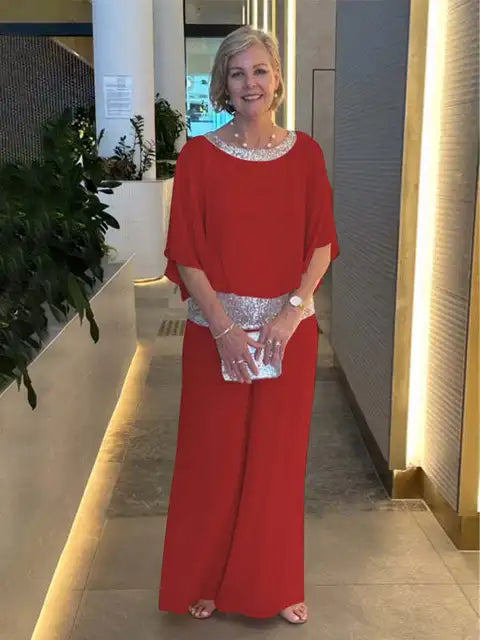 Kvinnors Elegant Kvällsuppsättning Glitter Top Högkvalitativt Tyg Hemnix