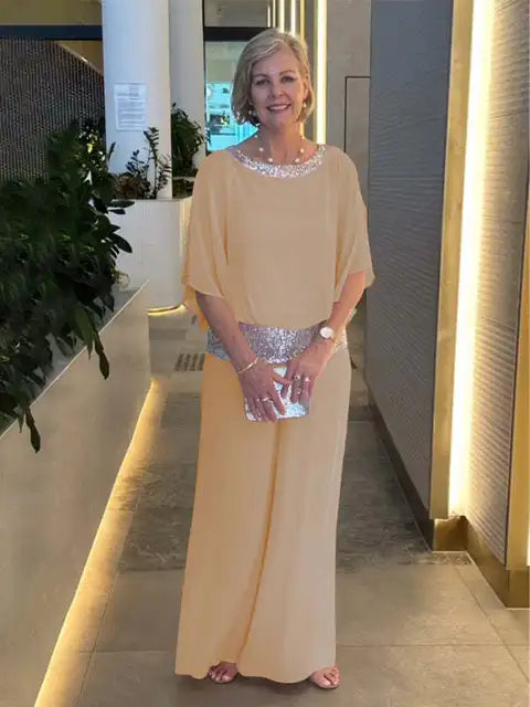 Kvinnors Elegant Kvällsuppsättning Glitter Top Högkvalitativt Tyg Hemnix