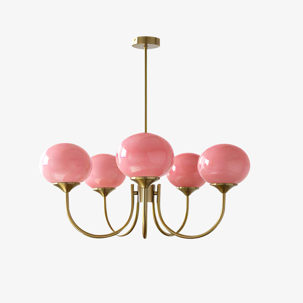 Edinbourgh Pendellampa - Elegant design med guldfinish och rosa glaskupor Carvallo