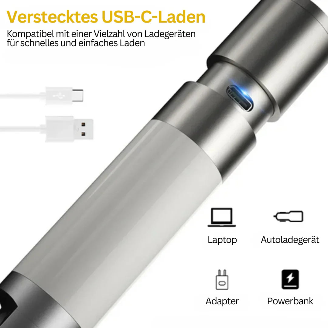 LED-ficklampa med flerfärgade filter – uppladdningsbar USB-C-lampa med camping- och nödbelysningsfunktion Carvallo