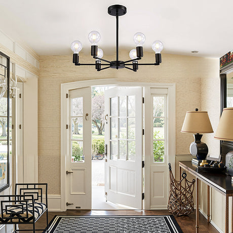 Industriell 6-ljuskrona | Svart eller svart-guld järnram, E27 glödlampa taklampa | Brick by Brick Carvallo