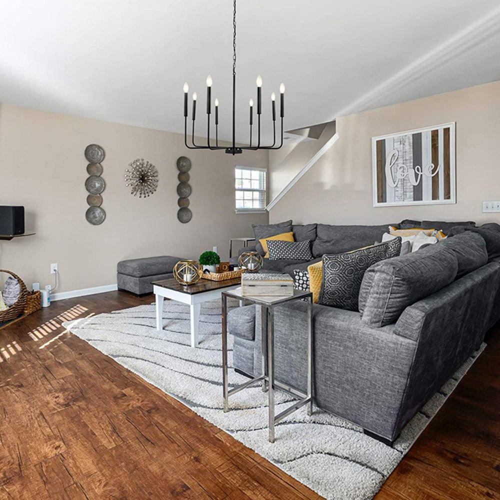 Modern industriell järnljuskrona | 6/8-lampa geometrisk taklampa i svart eller guld | Brick by Brick Carvallo