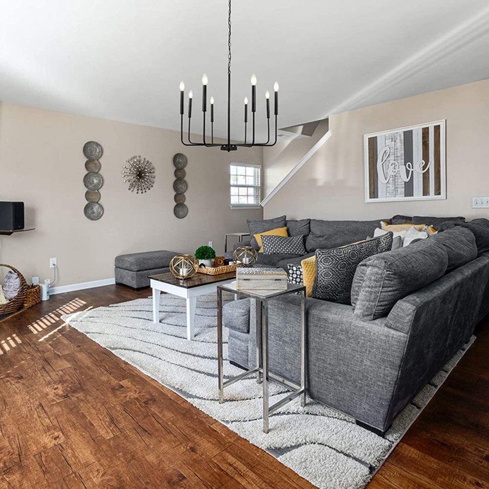 Modern industriell järnljuskrona | 6/8-lampa geometrisk taklampa i svart eller guld | Brick by Brick Carvallo