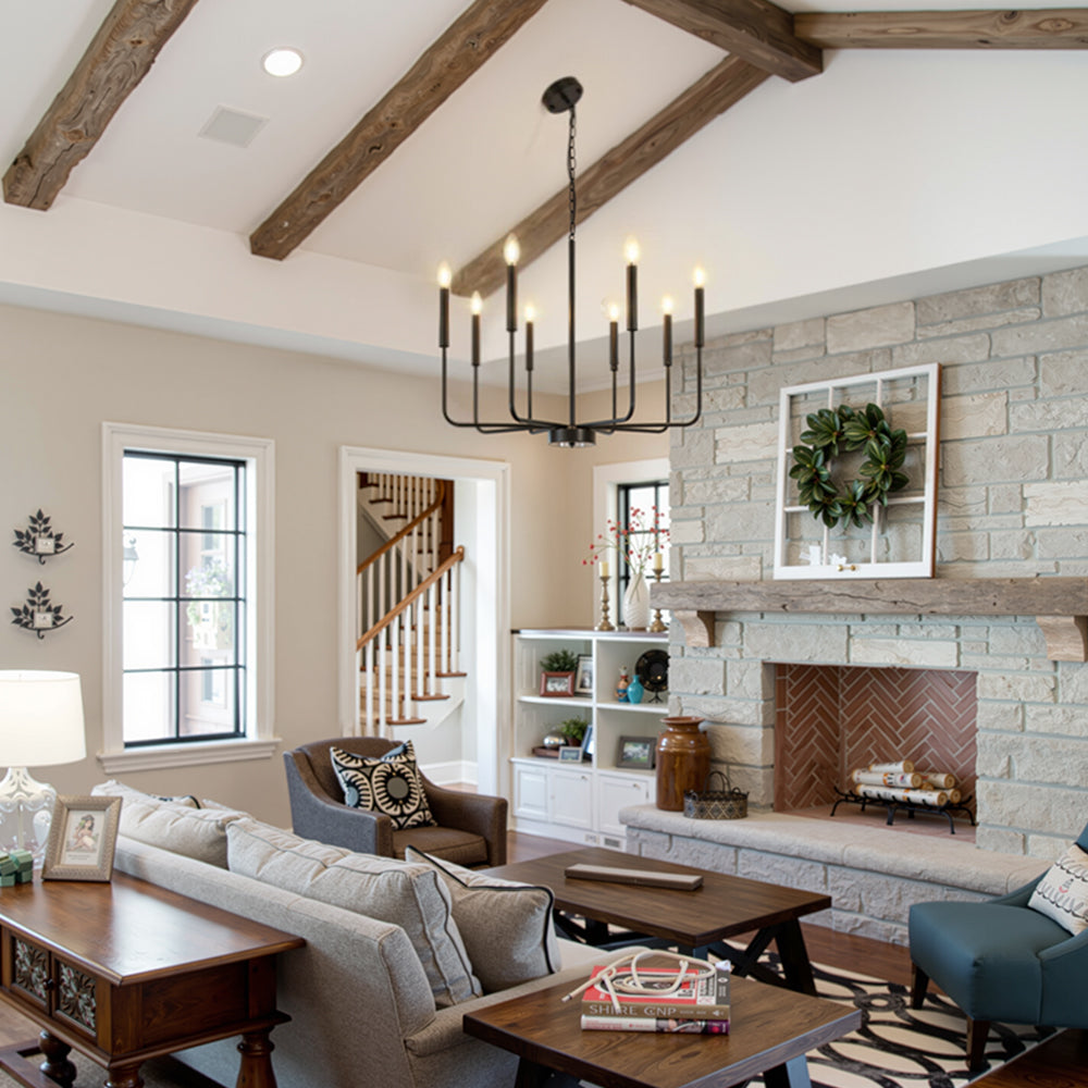 Modern industriell järnljuskrona | 6/8-lampa geometrisk taklampa i svart eller guld | Brick by Brick Carvallo