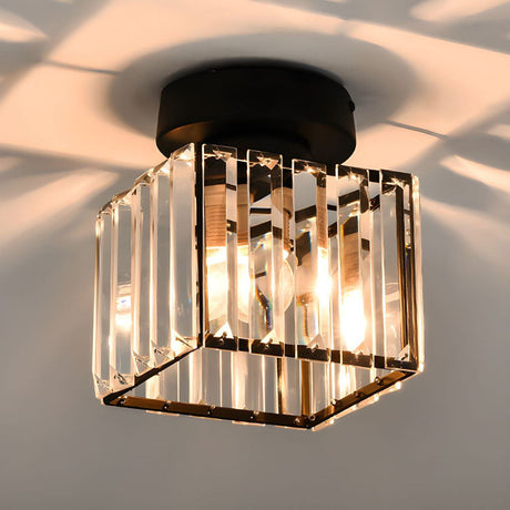 Flush Mount Ceiling Light | Stylish Hallway Fixture | Brass & Crystal Carvallo