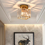 Flush Mount Ceiling Light | Stylish Hallway Fixture | Brass & Crystal Carvallo