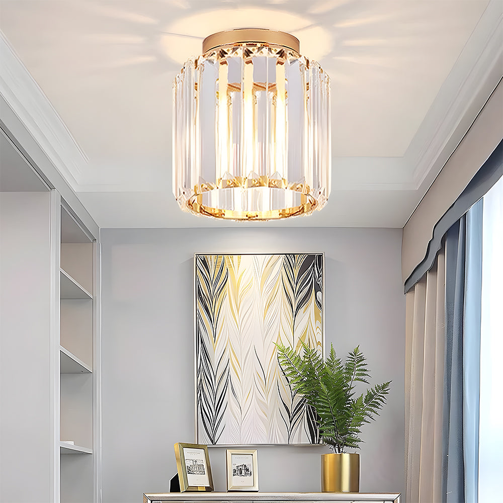 Flush Mount Ceiling Light | Stylish Hallway Fixture | Brass & Crystal Carvallo
