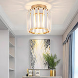Flush Mount Ceiling Light | Stylish Hallway Fixture | Brass & Crystal Carvallo